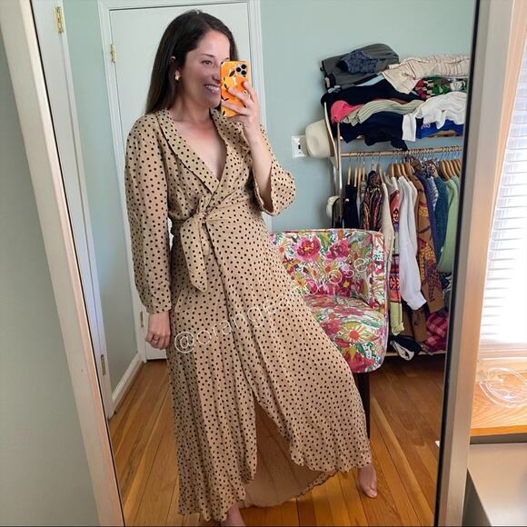 NWT GANNI Tan Black Polka Dot Wrap Maxi Dress 38 M - Picture 7 of 16